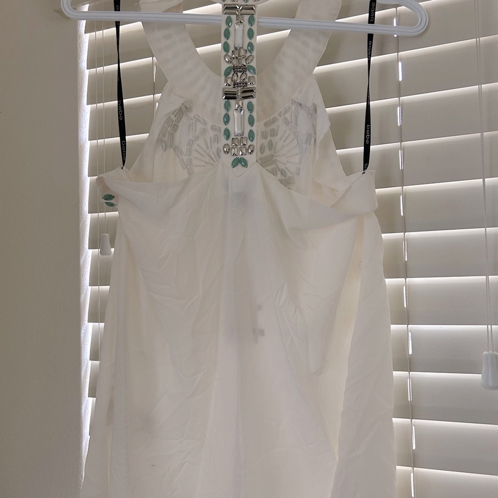 Bebe White Tunic with Silver Beading & Turquoise Embellishments - Picture 2 of 6